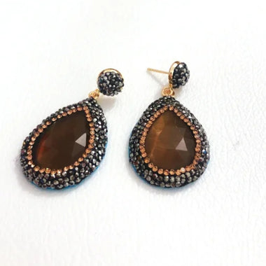 MILA Stone Pendant Earrings (Bronze)
