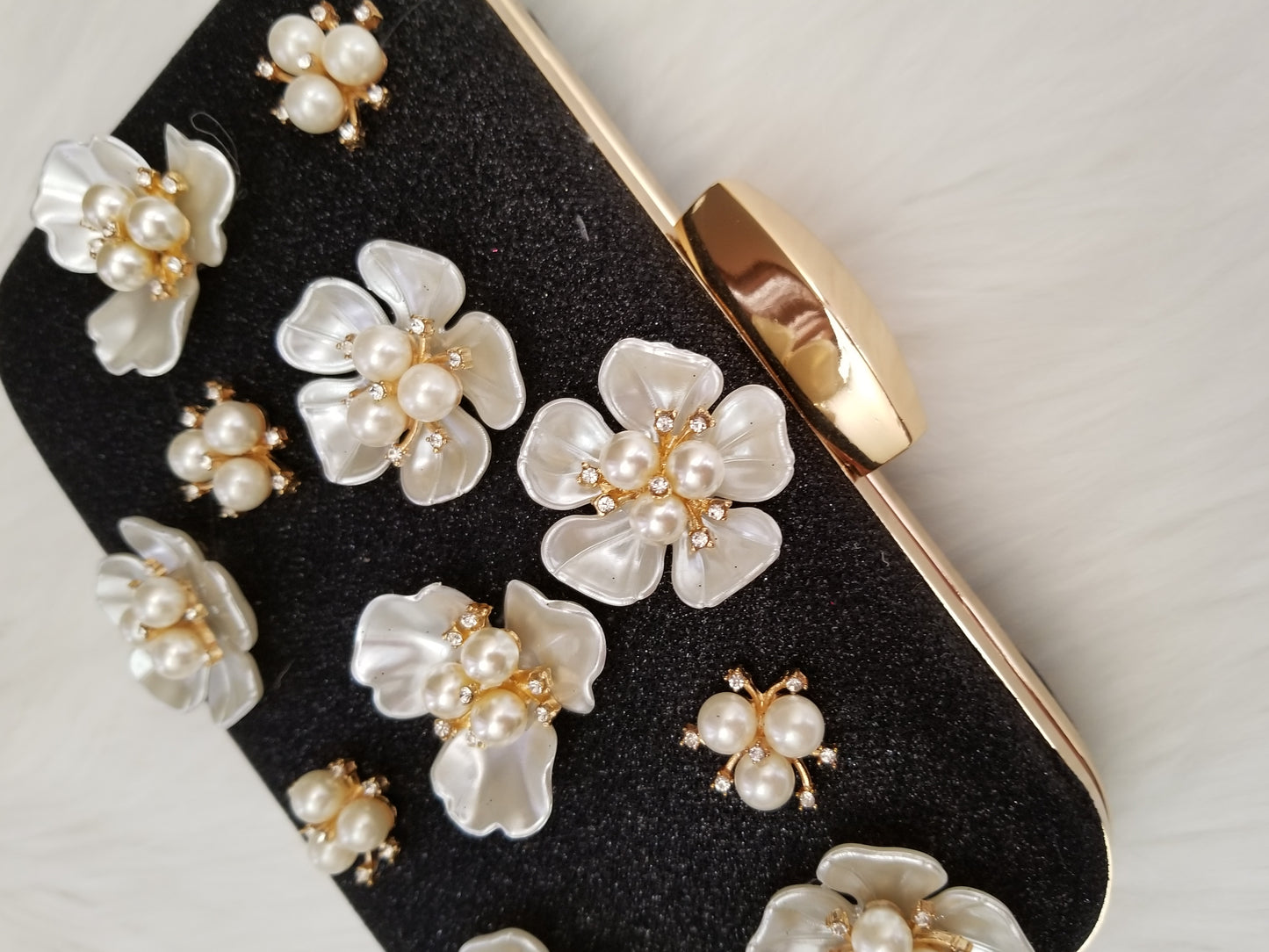 Black Flower Pearl Clutch - Zoha Los Angeles