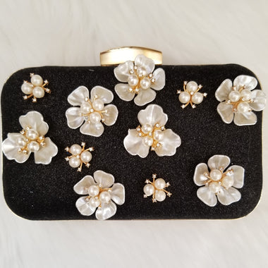 Black Flower Pearl Clutch - Zoha Los Angeles