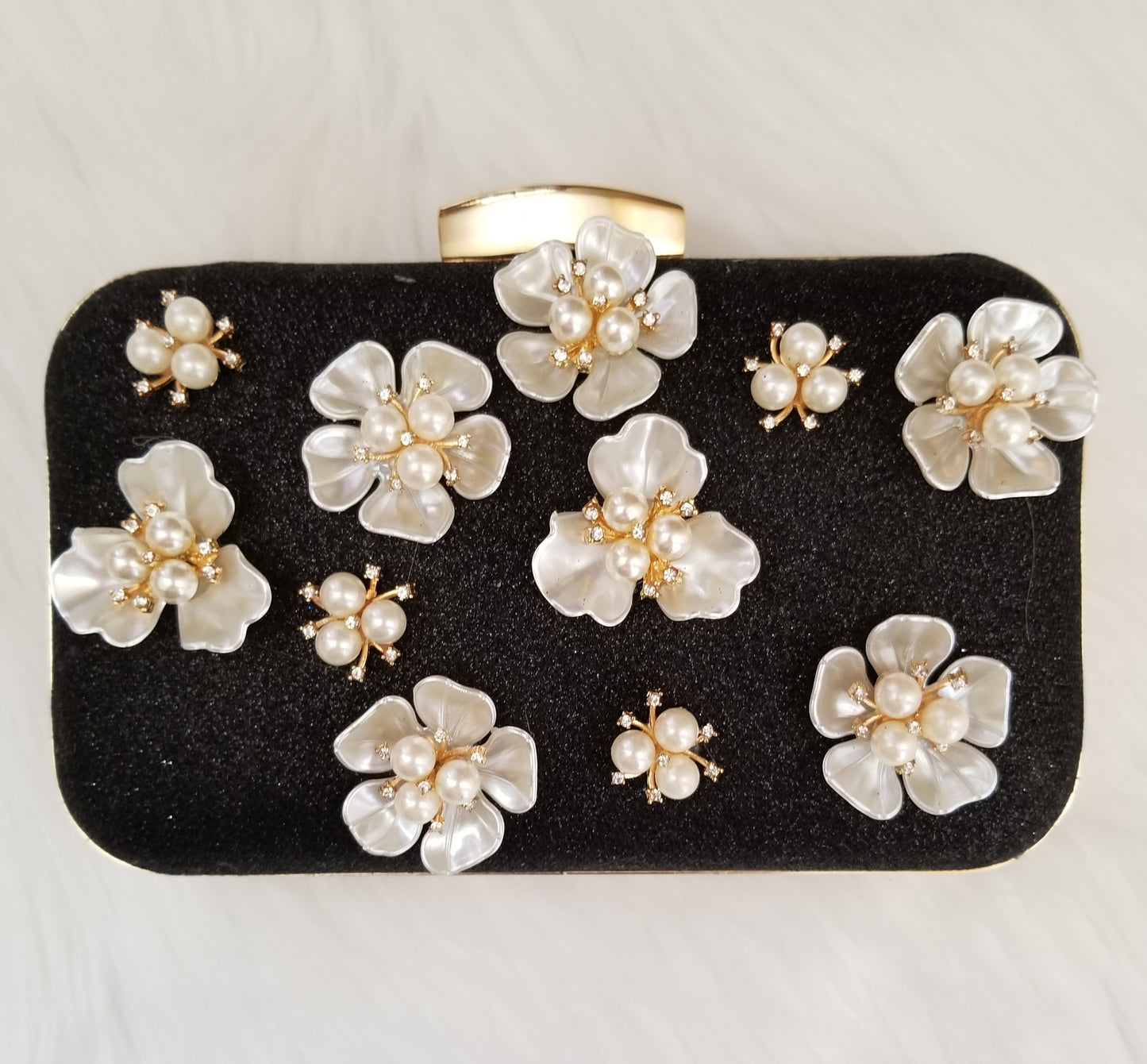 Black Flower Pearl Clutch - Zoha Los Angeles