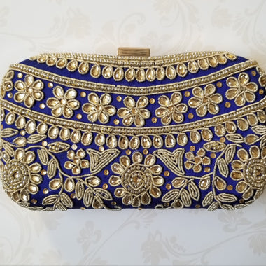 Blue Kundan Clutch - Zoha Los Angeles