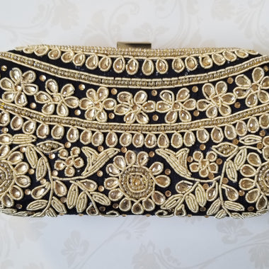 Black Kundan Clutch - Zoha Los Angeles