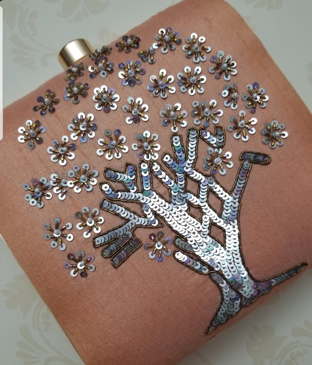 Peach Embroidered Clutch - Zoha Los Angeles