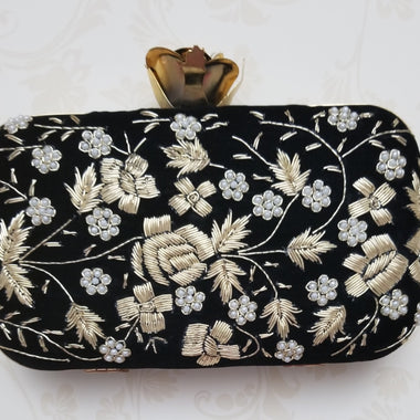 Black Embroidered Clutch - Zoha Los Angeles