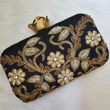 Black Embroidered Clutch - Zoha Los Angeles