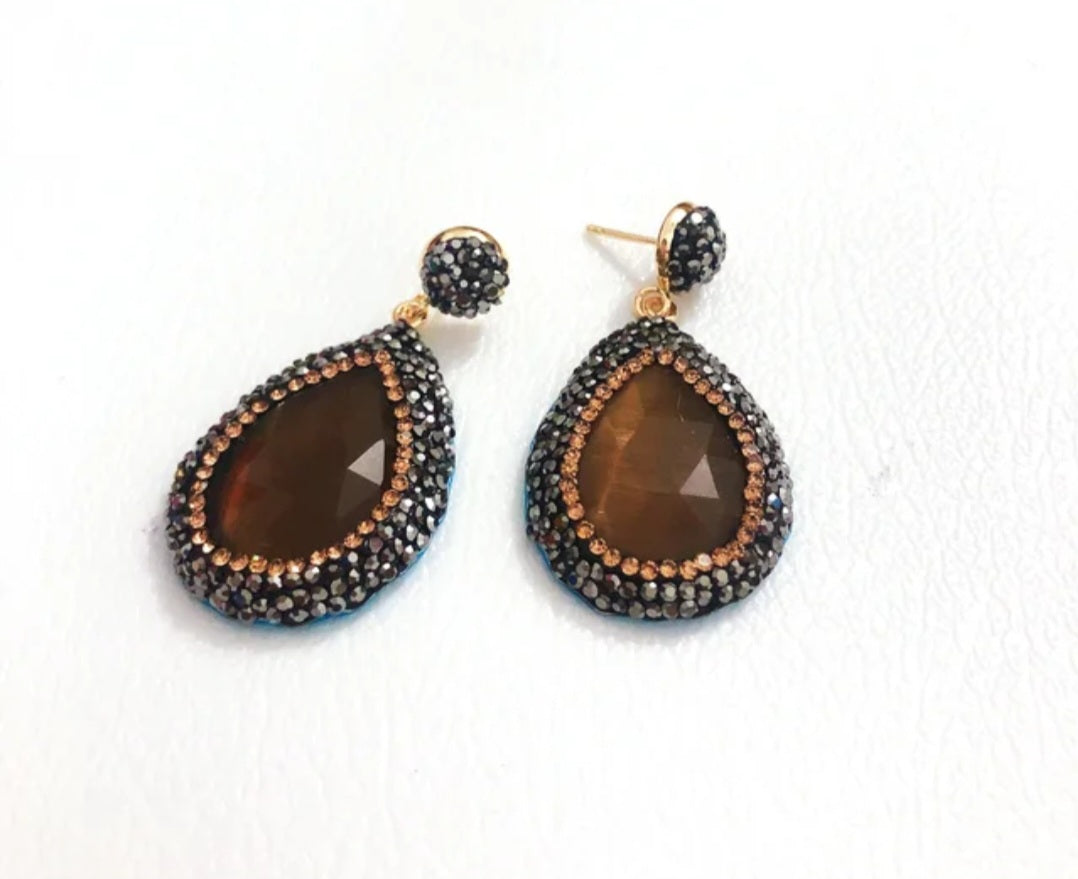 MILA Stone Pendant Earrings (Bronze) - Zoha Los Angeles