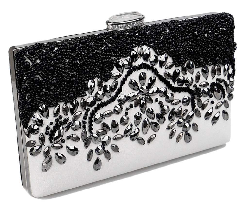 White Clutch with Black Beads - Zoha Los Angeles