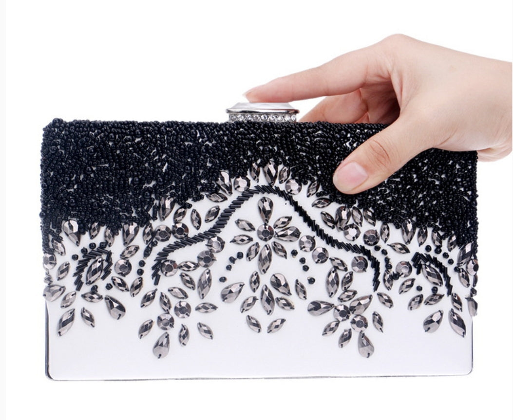 White Clutch with Black Beads - Zoha Los Angeles