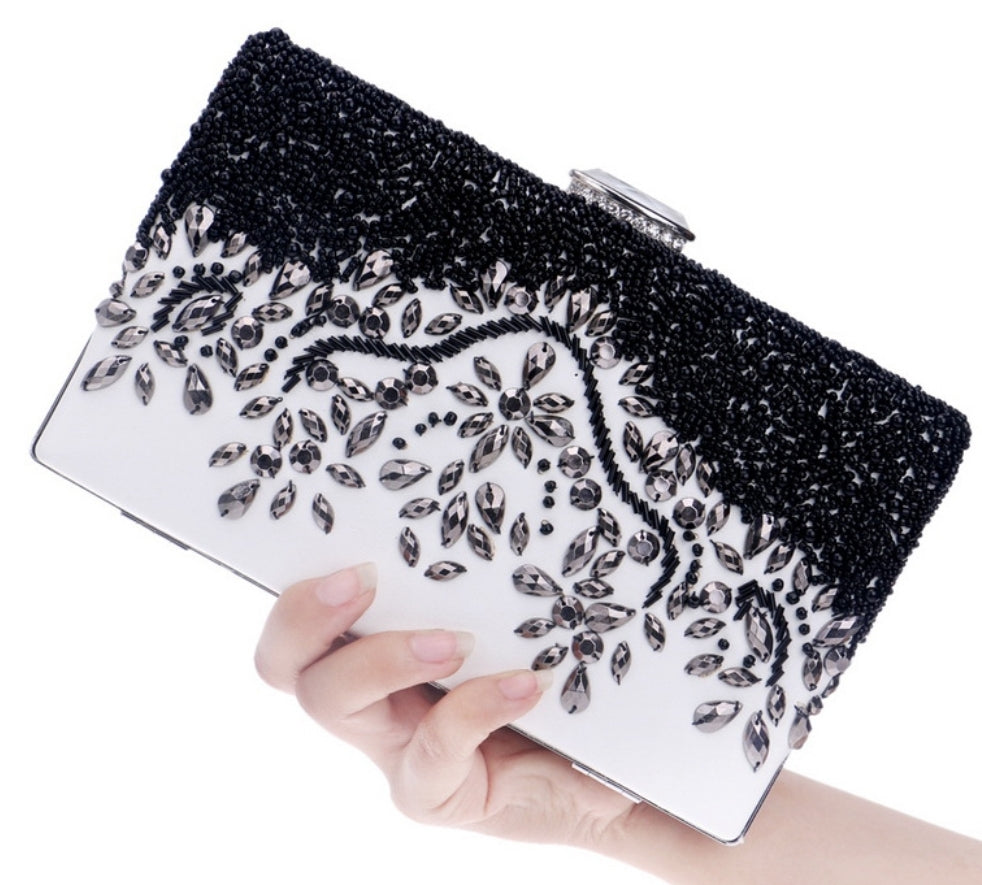 White Clutch with Black Beads - Zoha Los Angeles