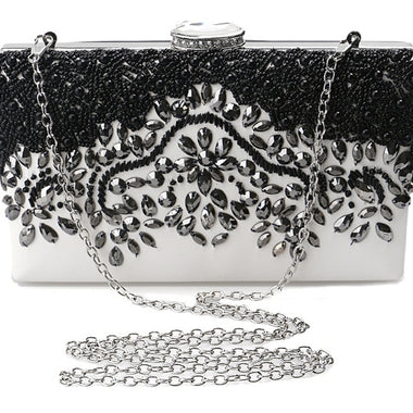 White Clutch with Black Beads - Zoha Los Angeles