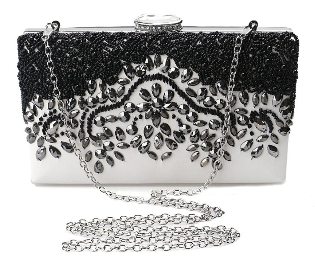 White Clutch with Black Beads - Zoha Los Angeles