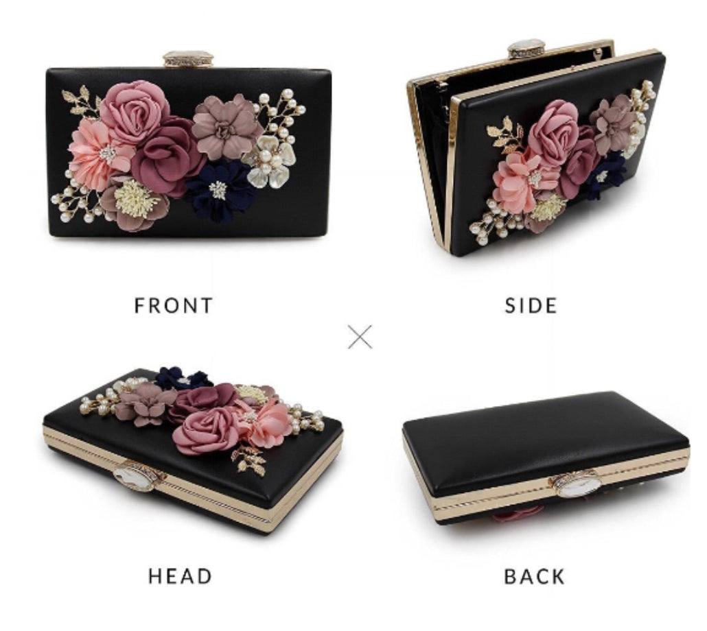 Black Flower Clutch - Zoha Los Angeles