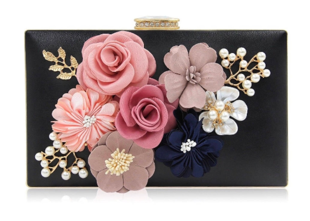 Black Flower Clutch - Zoha Los Angeles