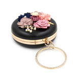 Black Flower Round Clutch - Zoha Los Angeles