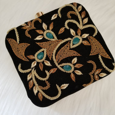Black Embroidery Clutch - Zoha Los Angeles