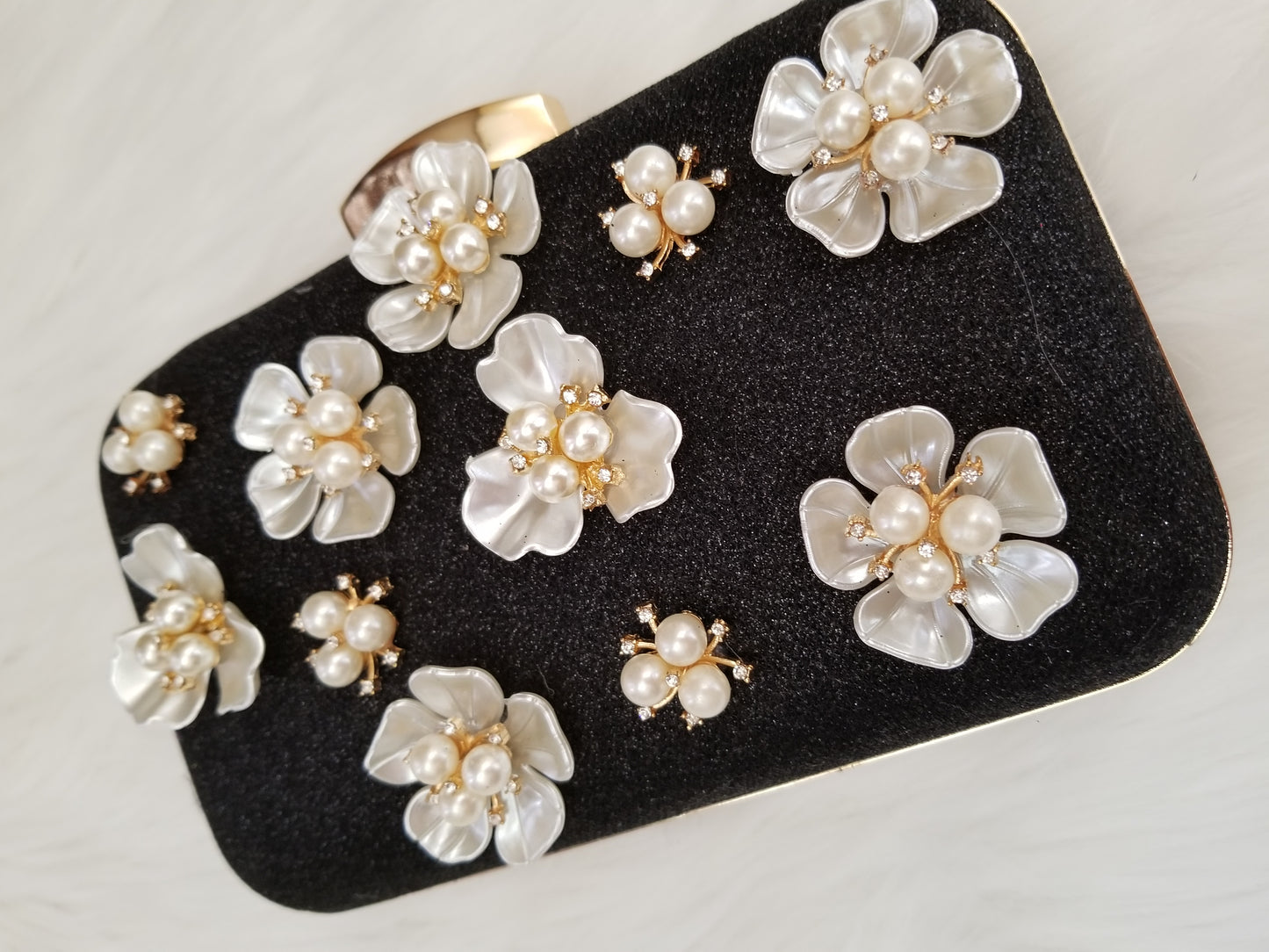 Black Flower Pearl Clutch - Zoha Los Angeles