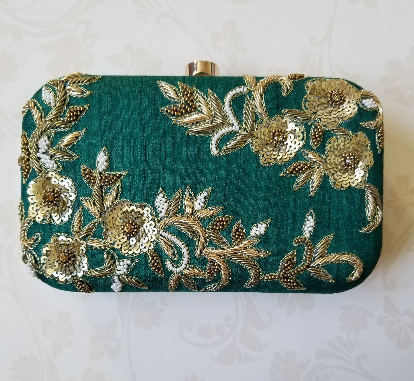 Green Embroidered Clutch - Zoha Los Angeles