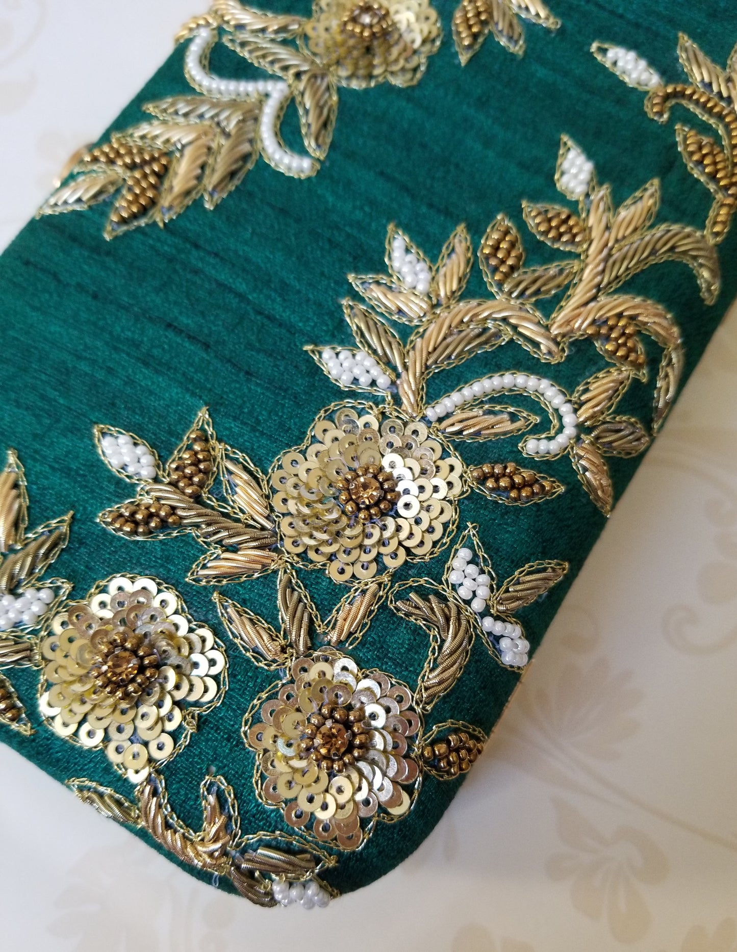 Green Embroidered Clutch - Zoha Los Angeles