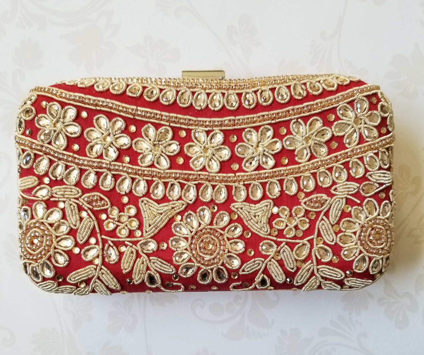 Red Kundan Clutch - Zoha Los Angeles