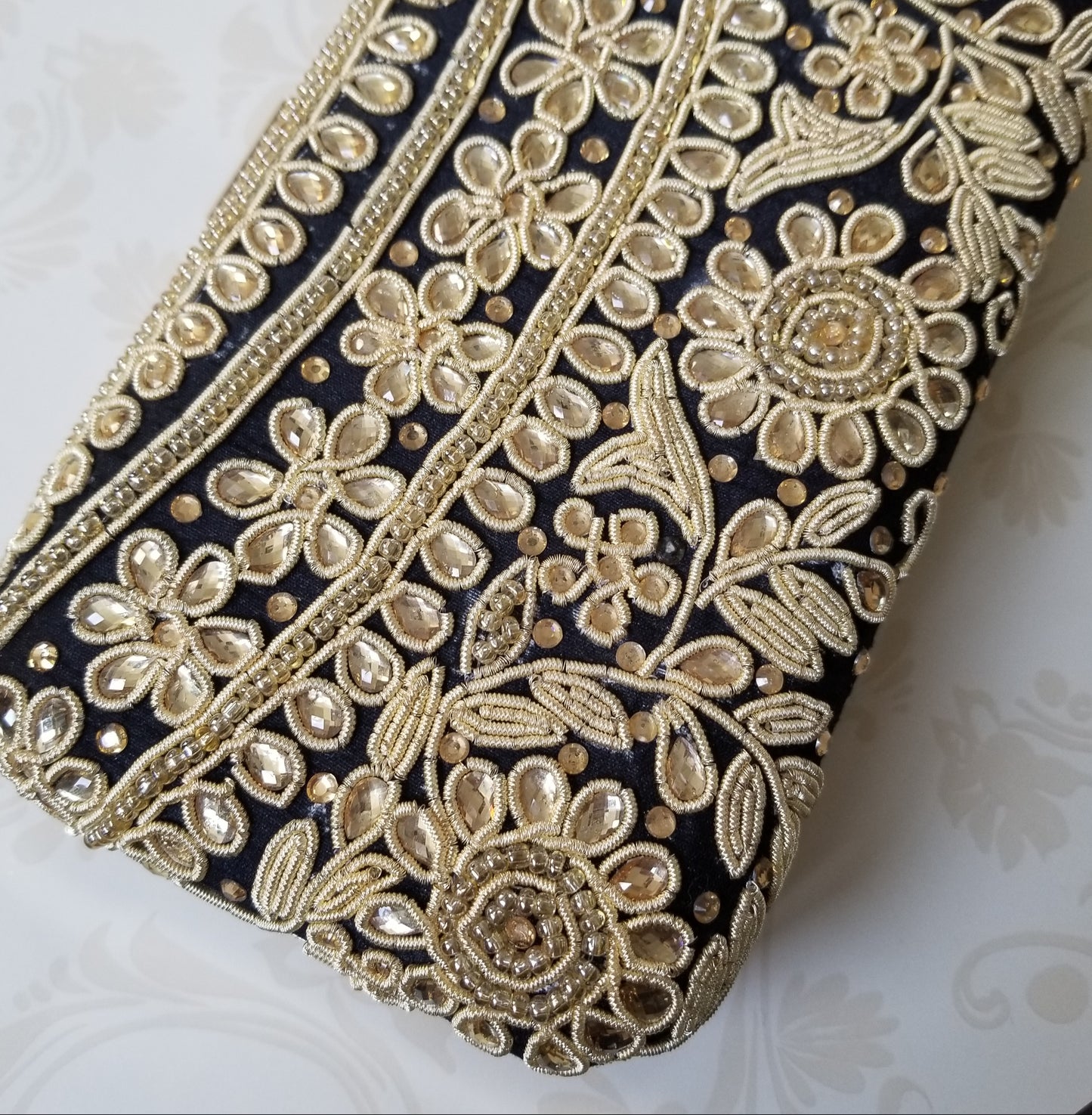 Black Kundan Clutch - Zoha Los Angeles