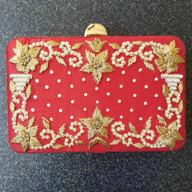Red Embroidered Clutch - Zoha Los Angeles
