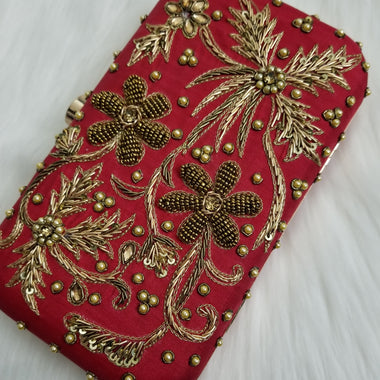 Red Embroidered Clutch - Zoha Los Angeles