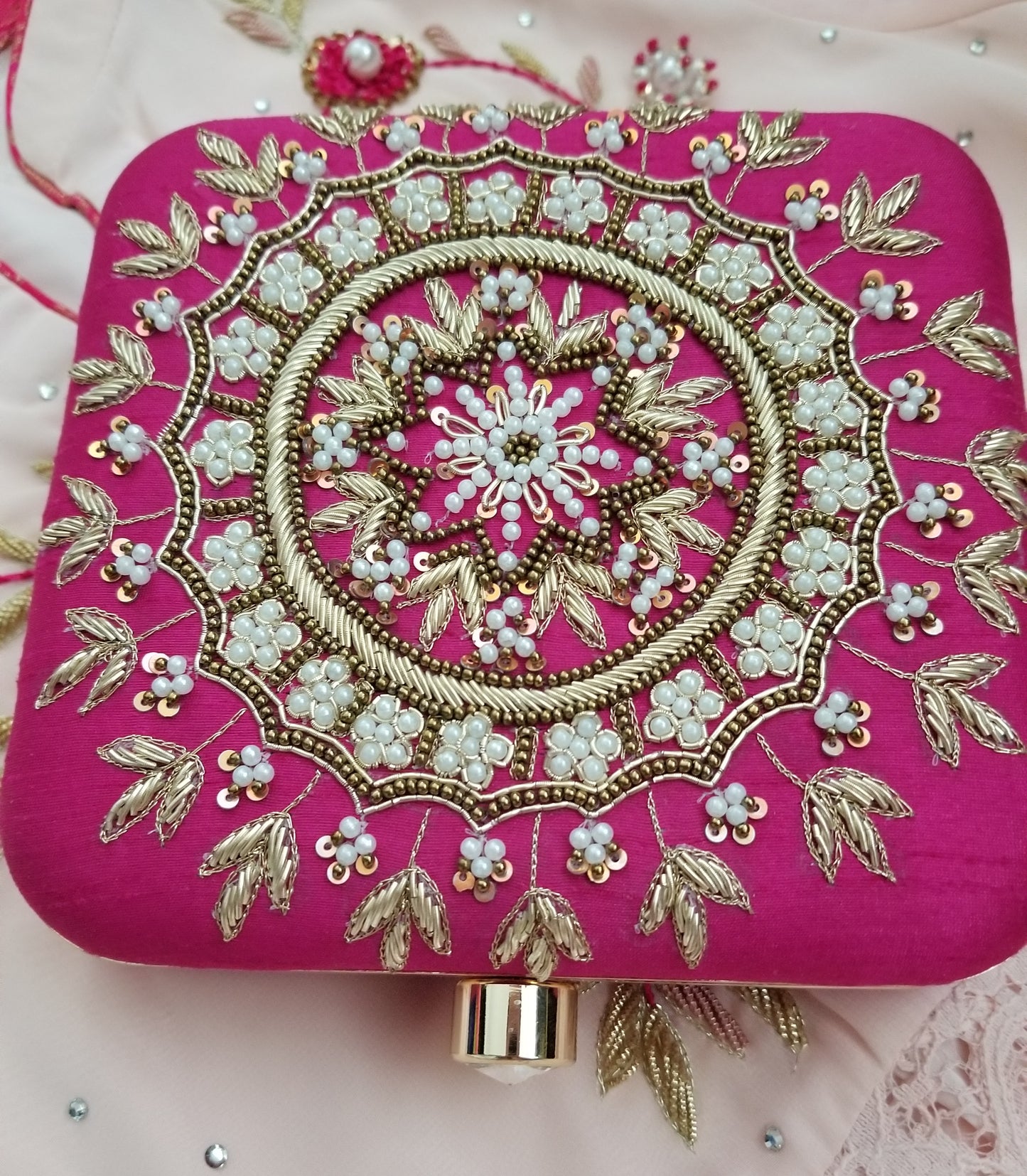 Pink Ethnic Embroidered Clutch - Zoha Los Angeles