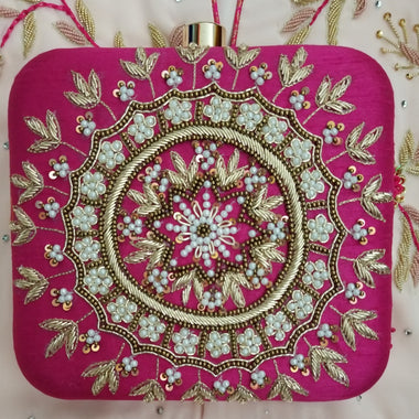 Pink Ethnic Embroidered Clutch - Zoha Los Angeles