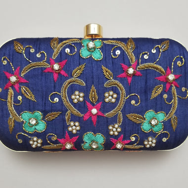 Blue Embroidered Clutch - Zoha Los Angeles