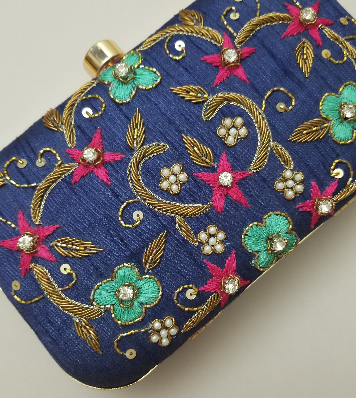 Blue Embroidered Clutch - Zoha Los Angeles