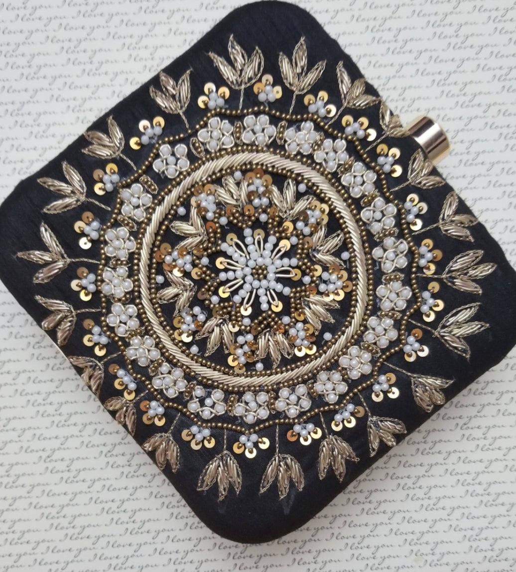 Black Ethnic Embroidered Clutch - Zoha Los Angeles