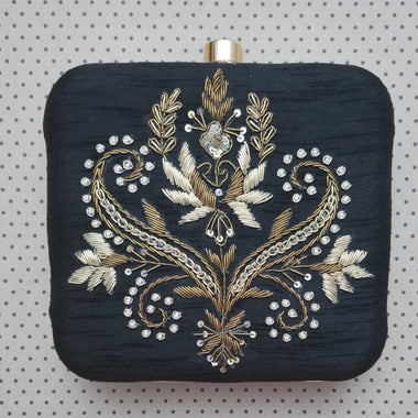 Black Embroidered Clutch - Zoha Los Angeles