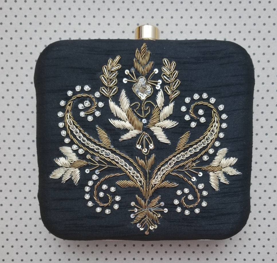 Black Embroidered Clutch - Zoha Los Angeles