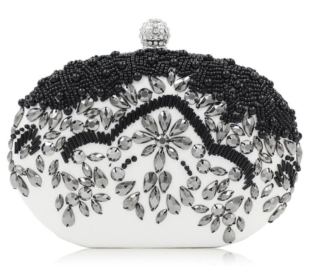 White Clutch with Black Beads - Zoha Los Angeles