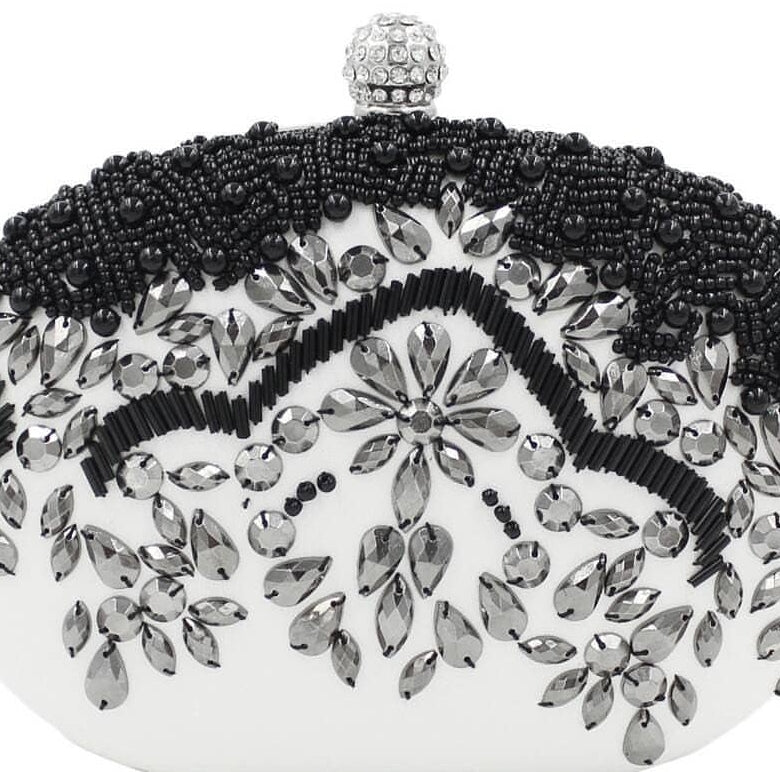 White Clutch with Black Beads - Zoha Los Angeles