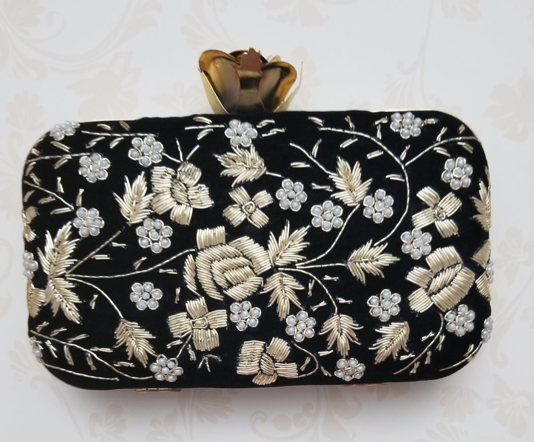 Black Embroidered Clutch - Zoha Los Angeles