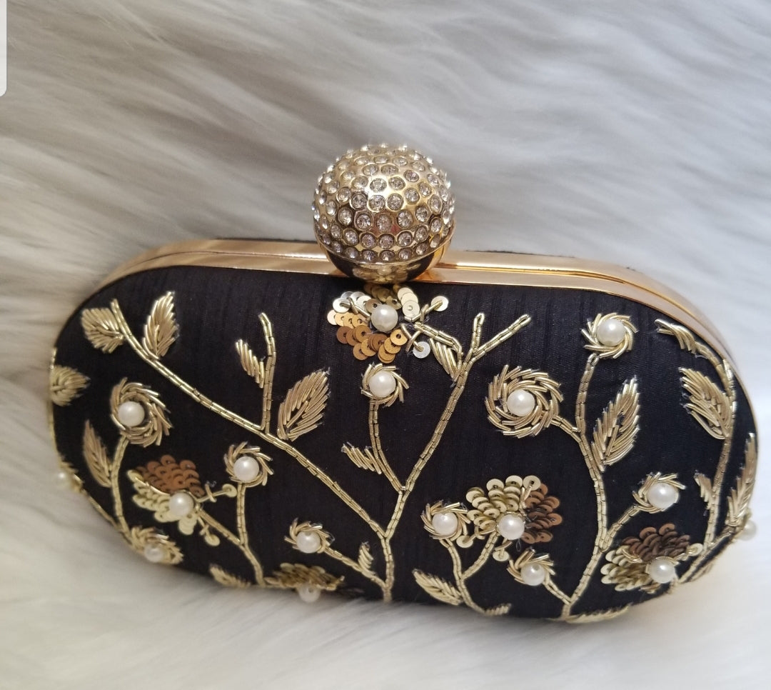 Black Embroidered Clutch - Zoha Los Angeles