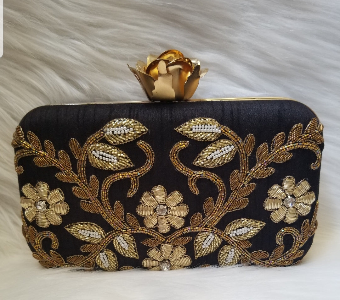 Black Embroidered Clutch - Zoha Los Angeles