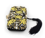 Black and Yellow Trendy Tassel Clutch - Zoha Los Angeles