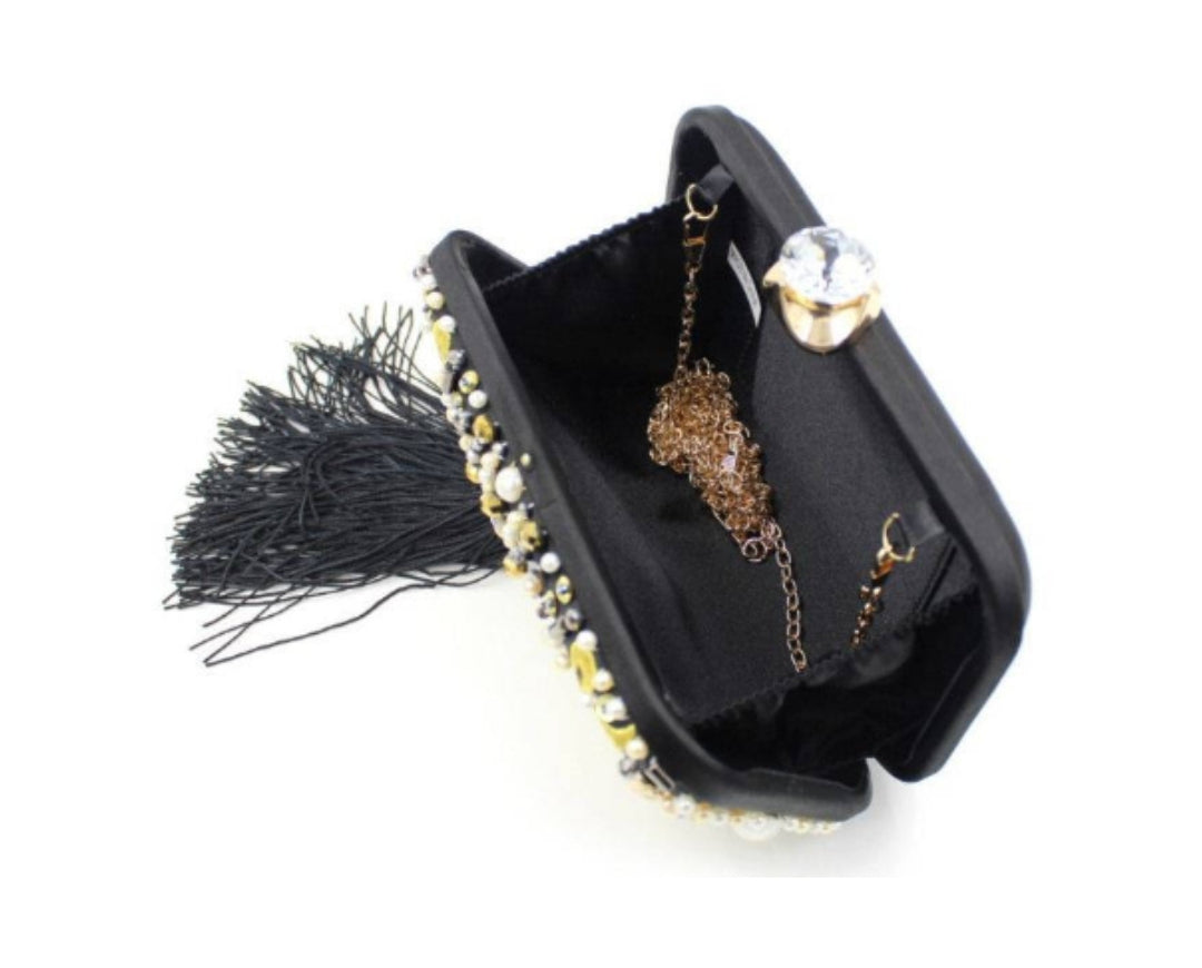 Black and Yellow Trendy Tassel Clutch - Zoha Los Angeles