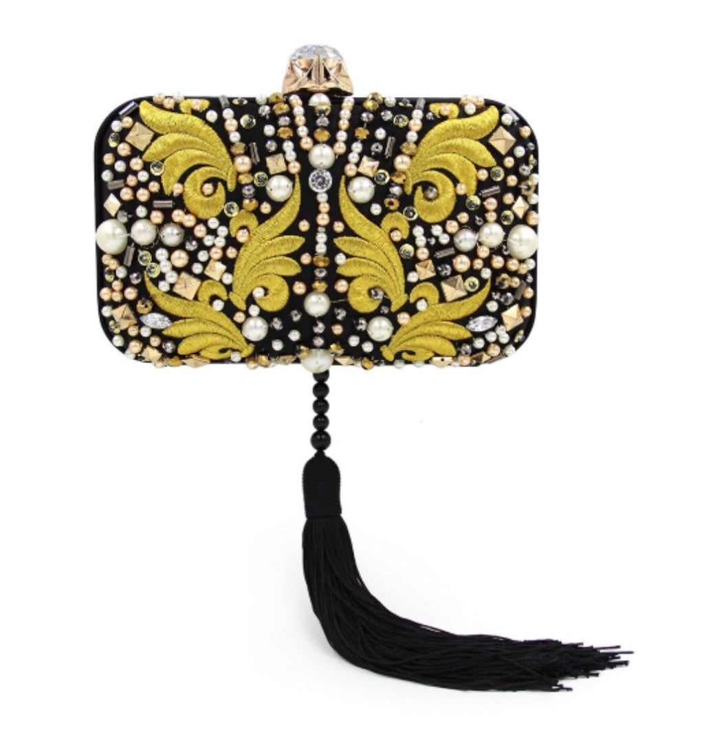 Black and Yellow Trendy Tassel Clutch - Zoha Los Angeles