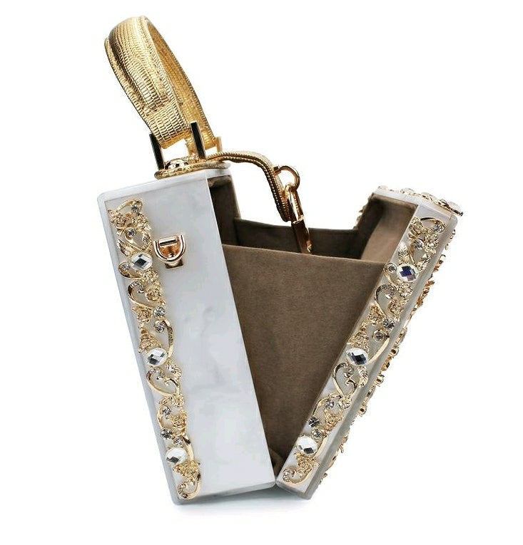 White Acrylic Luxury Lock Handbag - Zoha Los Angeles