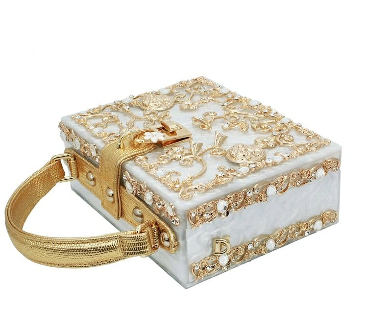 White Acrylic Luxury Lock Handbag - Zoha Los Angeles