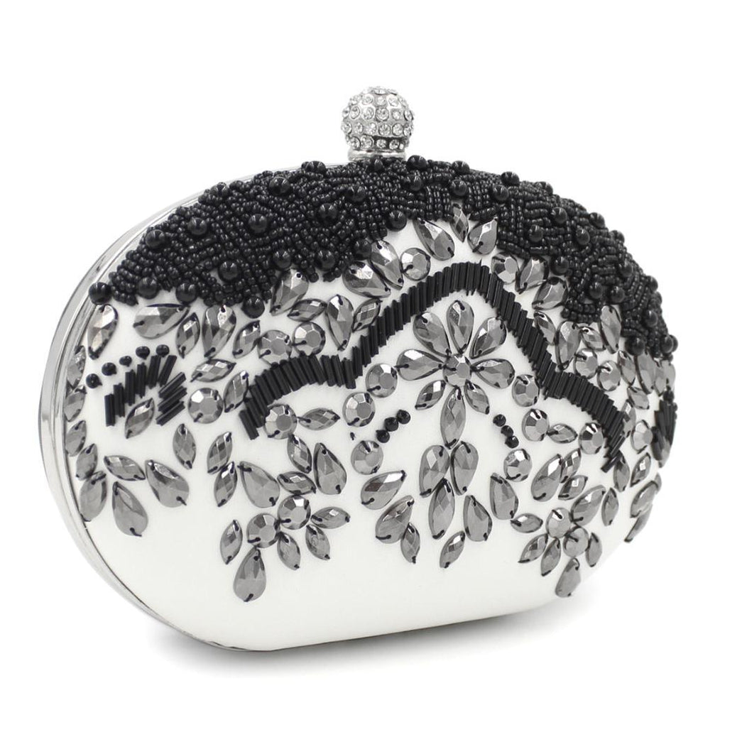 White Clutch with Black Beads - Zoha Los Angeles